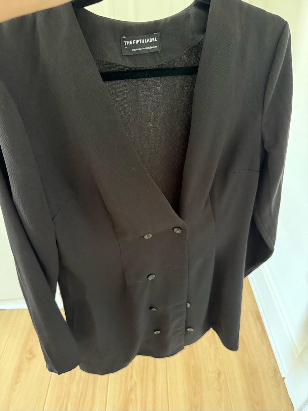 The Fifth Label Black Double-Breasted V-Neck Blazer